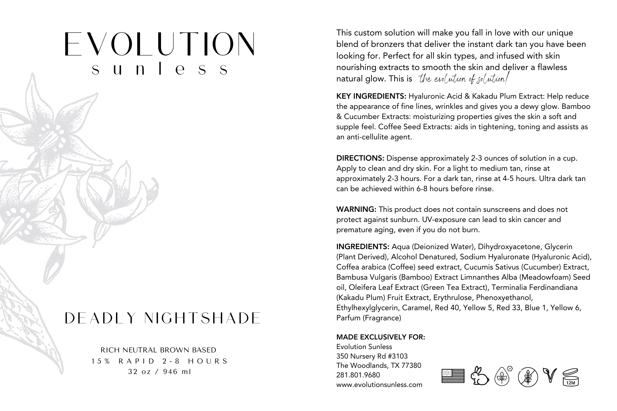 Evolution Supercharge Label Evolution Sunless Premium Solution | Deadly Nightshade